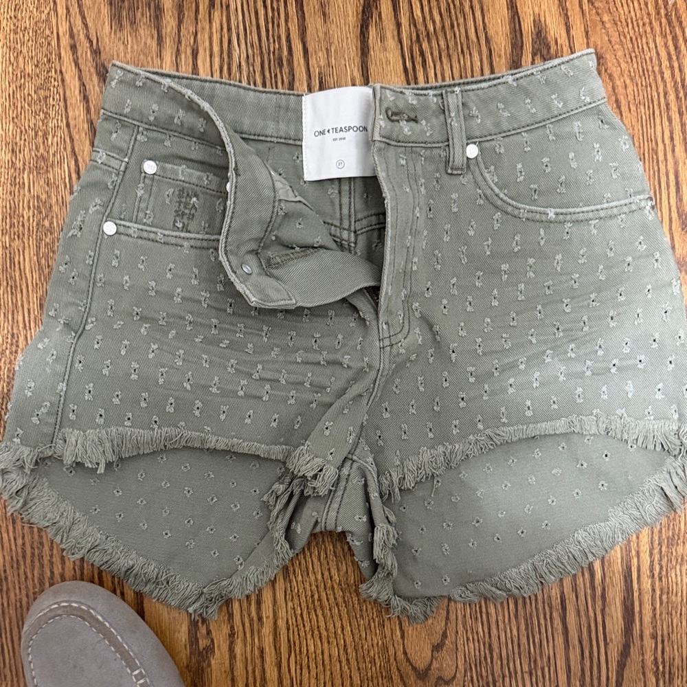 One Teaspoon Sage Green Jean Shorts